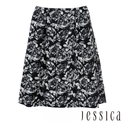 JESSICA-知性復古玫瑰印花短裙(黑)