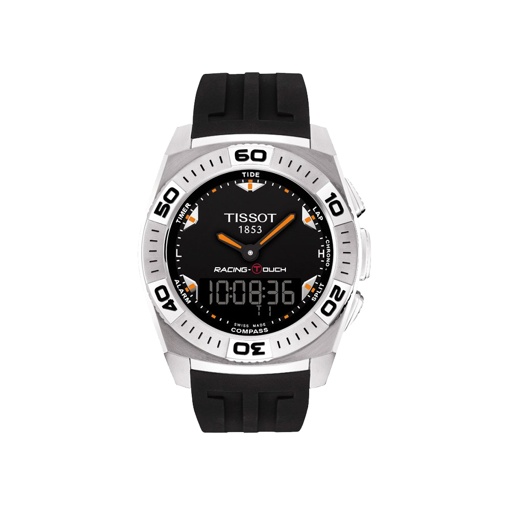TISSOT 天梭 官方授權 Racing Touch 多功能觸控腕錶-黑x橘針/橡膠/43mm
