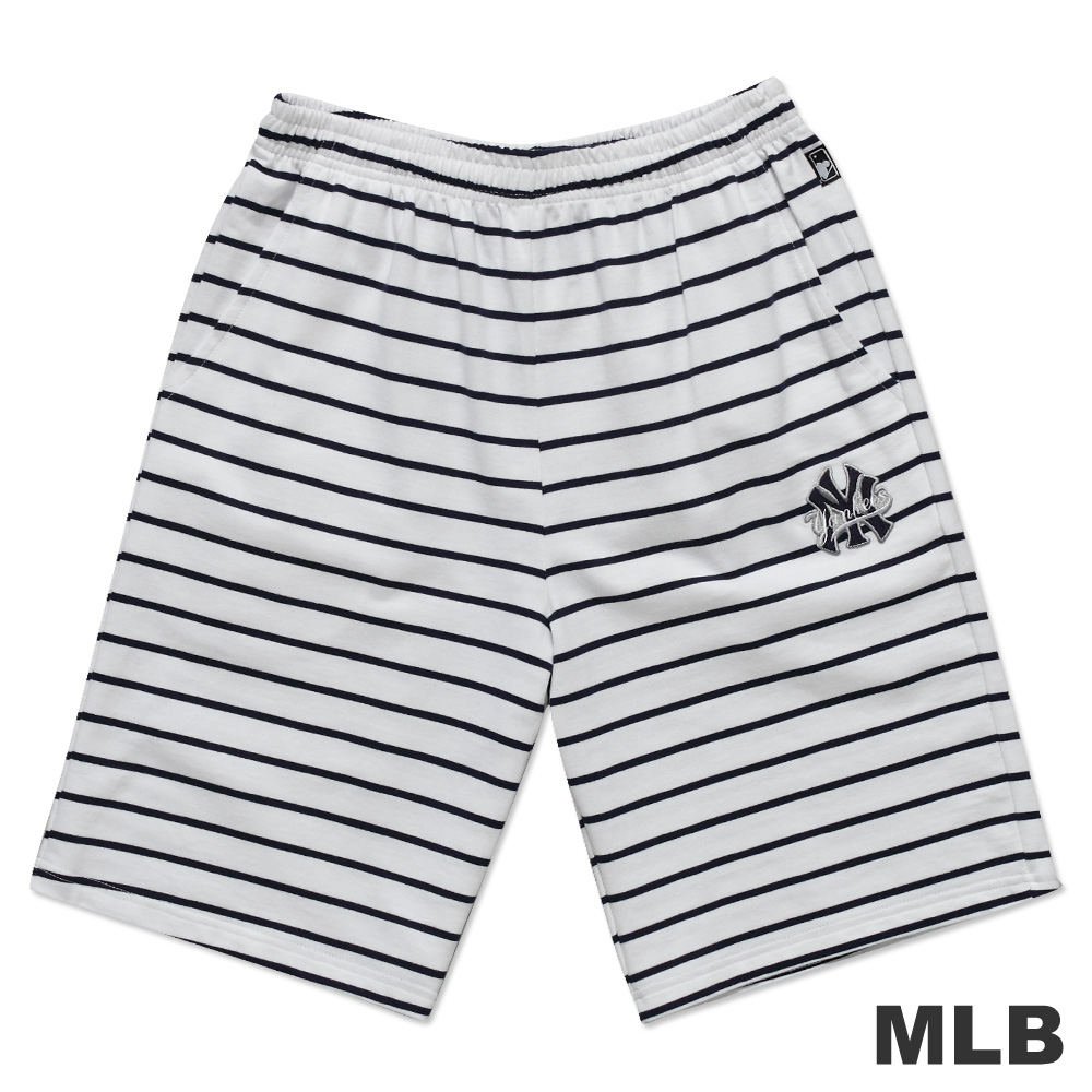 MLB-紐約洋基隊電繡條紋運動短褲-白(男)