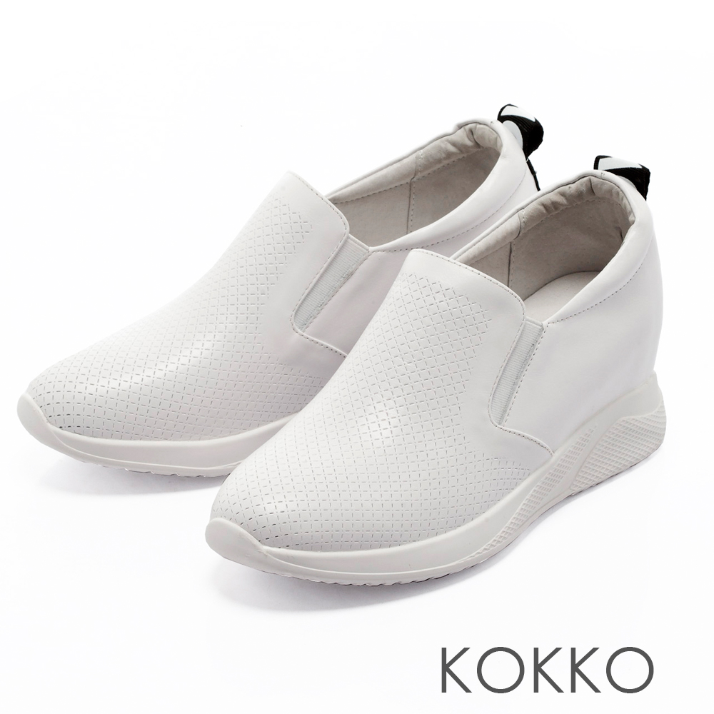 KOKKO運動風潮內增高真皮休閒鞋椰奶白