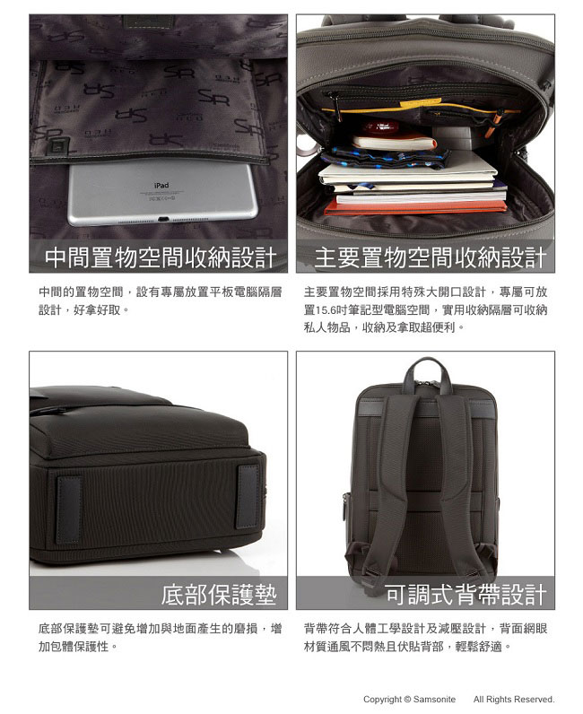 Samsonite RED BUSETTE經典商務中性筆電後背包-15.6吋(灰)