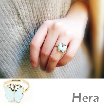 Hera 赫拉 復古彩鑽蝴蝶可調式開口戒指