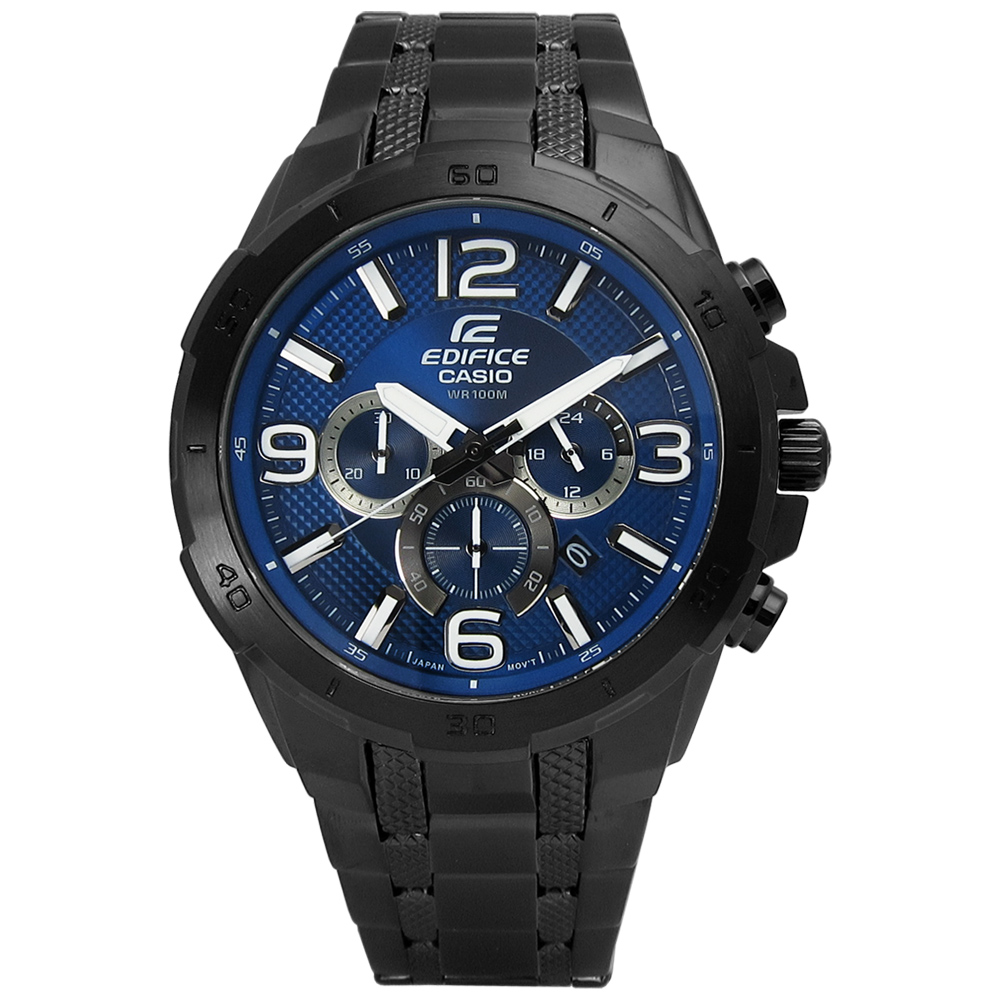 EDIFICE 男士強悍魅力三環計時腕錶(EFR-538BK-2A)-湛藍x鍍黑/49mm