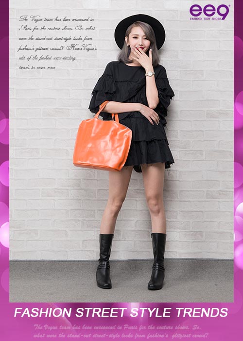 ee9 MIT經典手工~俐落優雅簡約晶鑽飾扣繫帶百搭楔型跟中筒靴-黑色