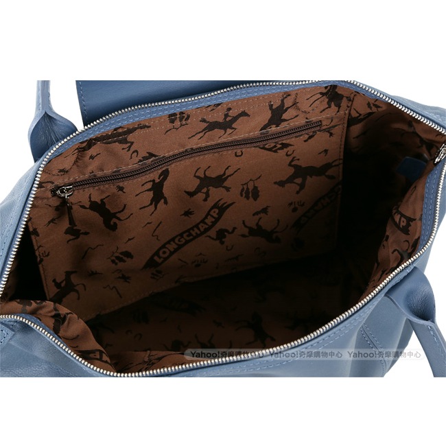 LONGCHAMP Le pliage Cuir 短把皮革摺疊兩用包(小/機師藍)