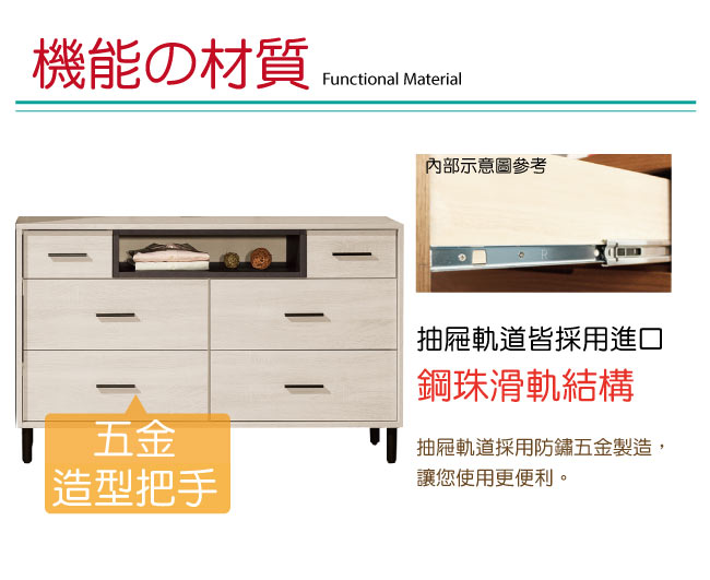 品家居 比多莉4尺栓木紋六斗櫃-120.5x40x75.5cm免組