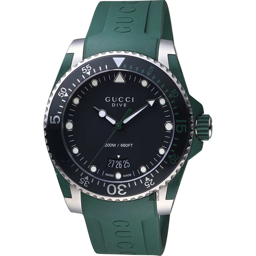 GUCCI 古馳 Dive 品牌色系200米潛水錶-綠/40mm