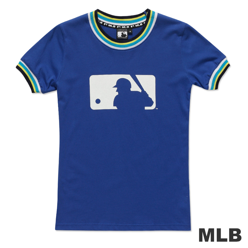 MLB-美國職棒大聯盟LOGO印花撞色造型T恤-藍(女)