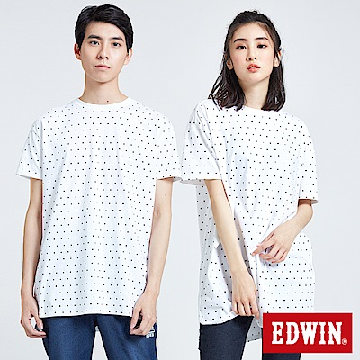 EDWIN 61點點長版LOGO短袖T恤-中性-白色