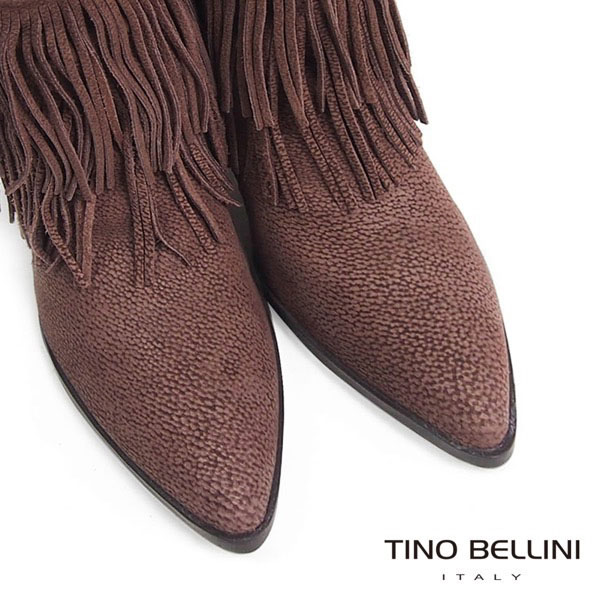 Tino Bellini 巴西絕美雙層流蘇高跟短靴_深駝