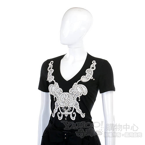 GAETANONAVARRA 黑色繡花圖飾短袖上衣