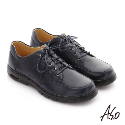 A.S.O 挺力氣墊系列 牛皮綁帶機能紳士休閒鞋 深藍色