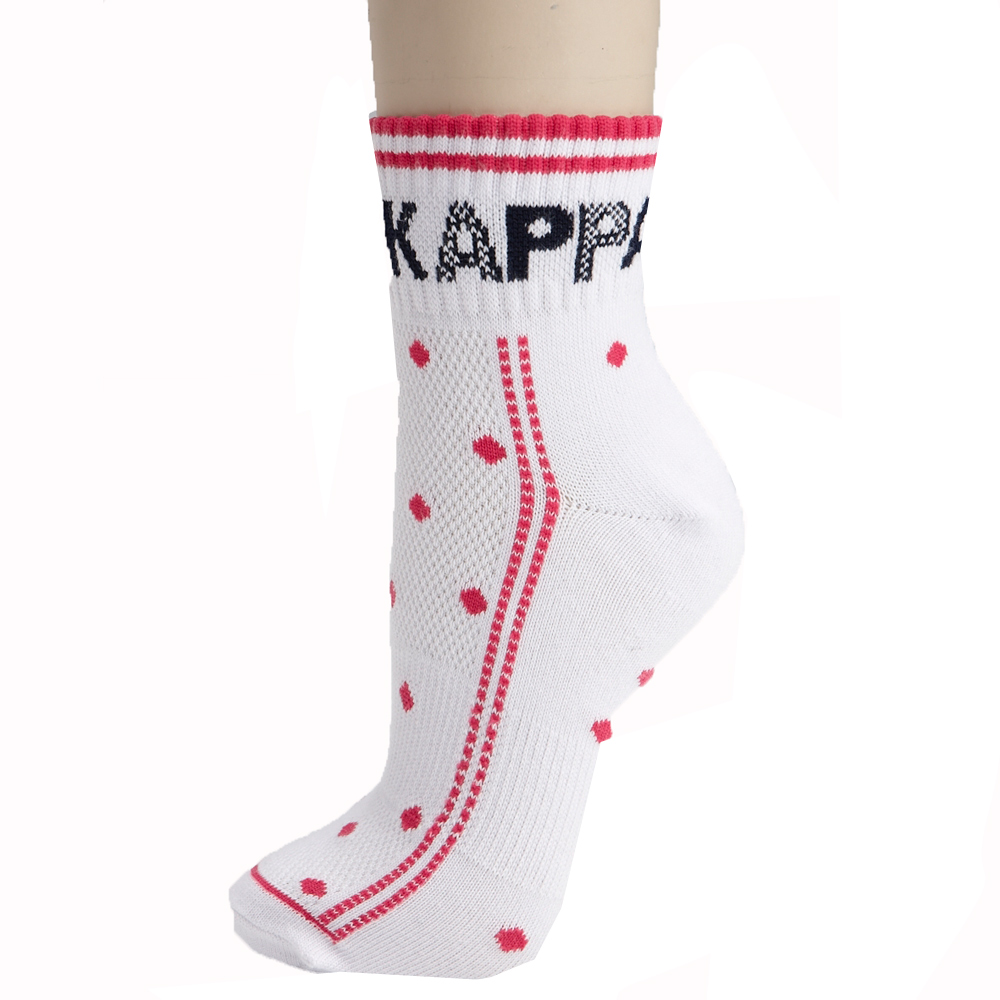 KAPPA 時尚女休閒運動短筒襪(薄底) 白-丈青-櫻桃紅3雙