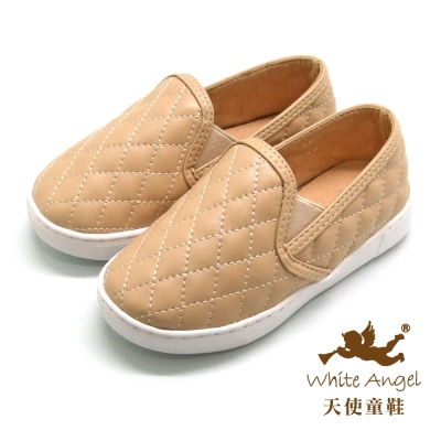天使童鞋-D380 格菱紋休閒鞋(中-大童)-百搭米色