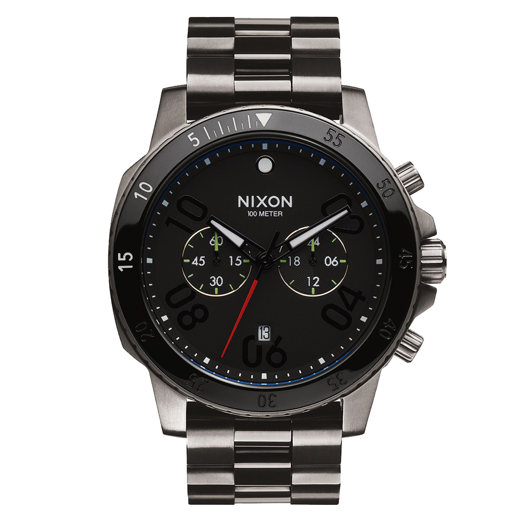 NIXON RANGER CHRONO集英捍衛雙眼計時腕錶-黑X指針黑白/45mm