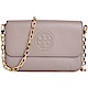 TORY BURCH BOMBE 全皮革縫線LOGO金屬鍊帶斜背包-灰 product thumbnail 1