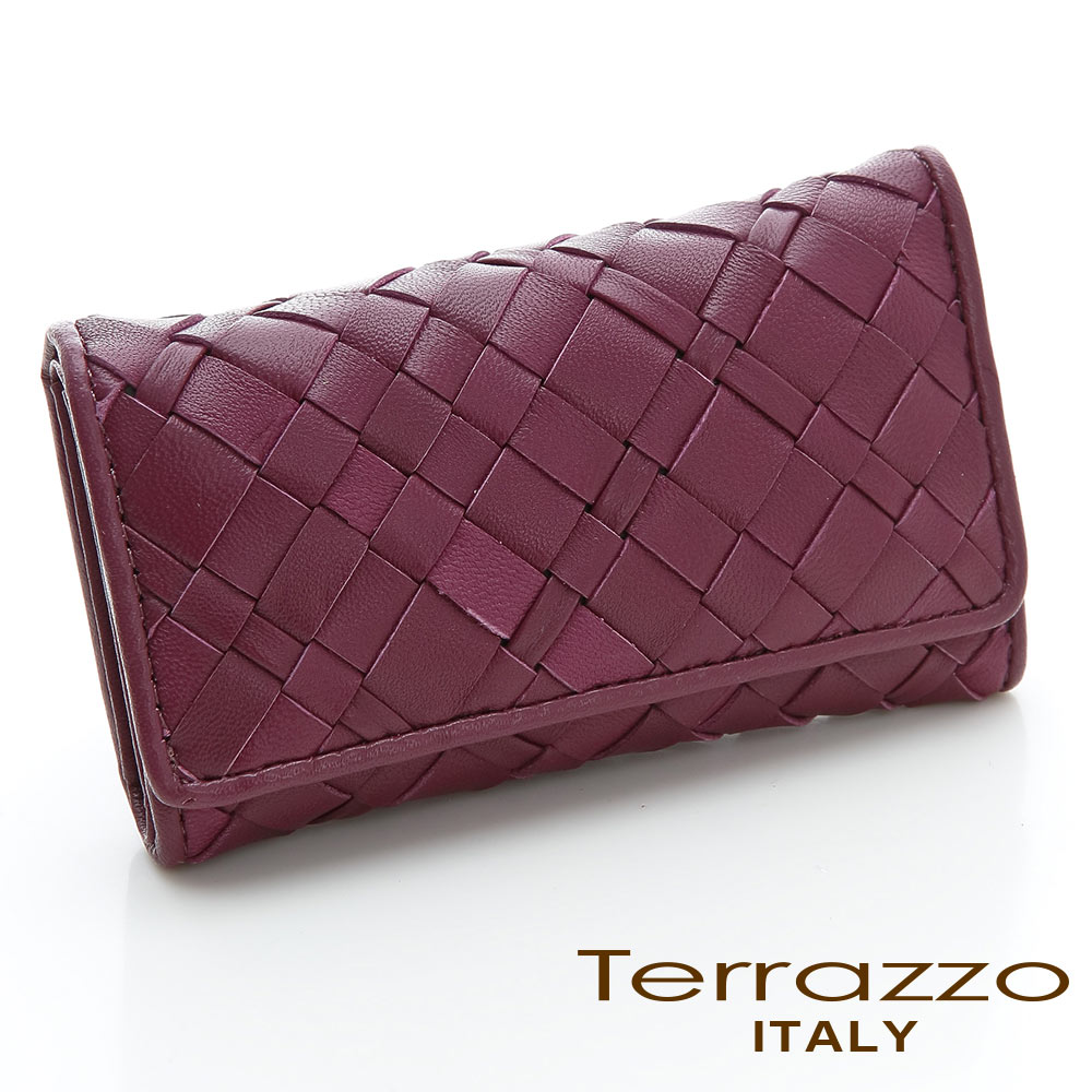 義大利Terrazzo - 小羊皮手工編織菱格紋鑰匙包-紫紅色75G2278B