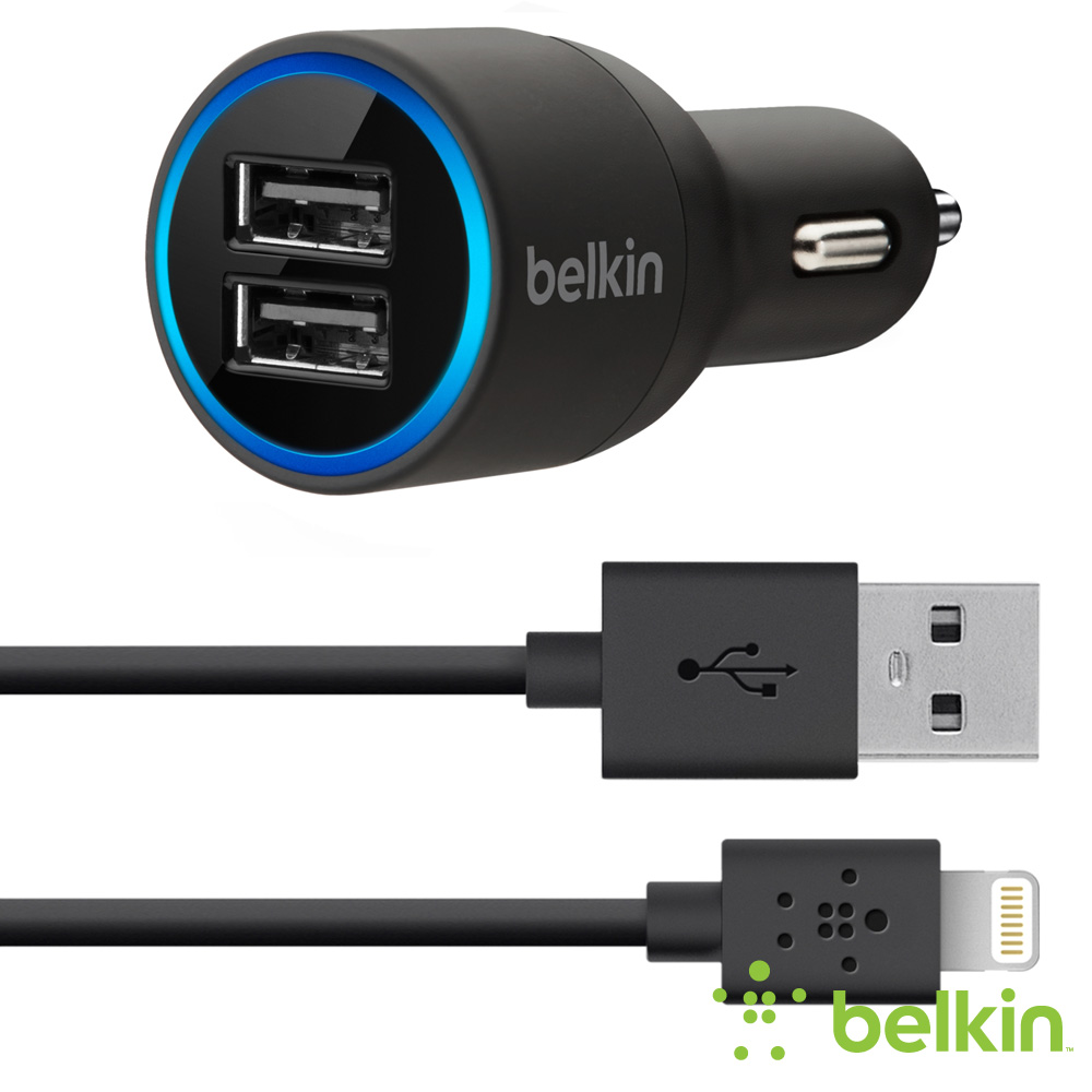 Belkin 雙USB車充 + Lightning 傳輸充電線 iPhone / iPad
