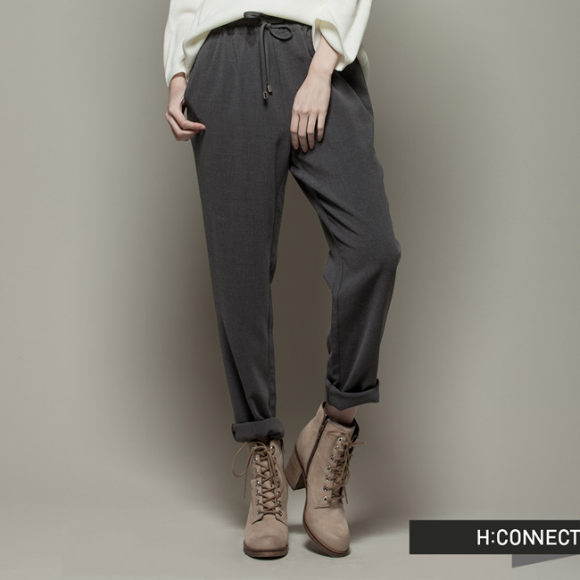 H:CONNECT 韓國品牌 女裝 - 素面抽繩彈性休閒褲 - 灰(快)