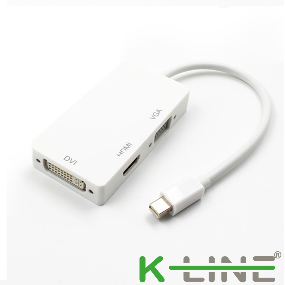 K-Line 三合一視頻轉接線Mini DP to HDMI VGA DVI (橫式/白)