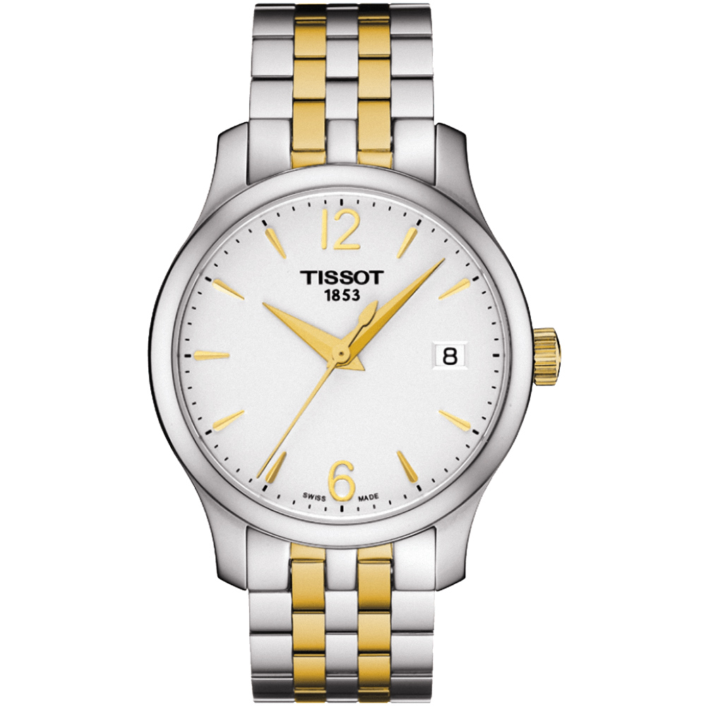 TISSOT Tradition Lady 典雅風情時尚腕錶-銀x雙色版/33mm