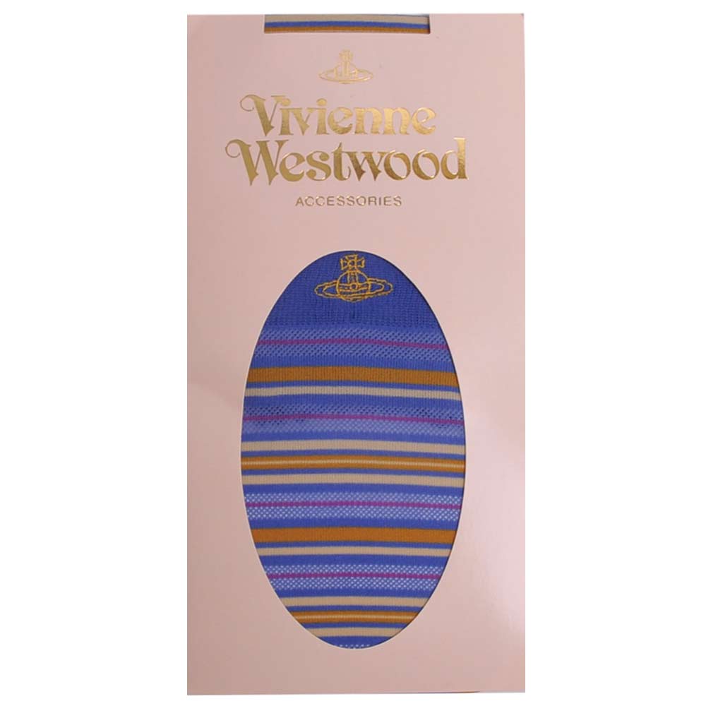 VIVIENNE WESTWOOD 刺繡行星圖騰橫紋半統襪(藍色底)