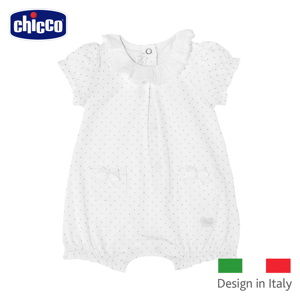 chicco-雅白蕾絲領點點後開短袖兔裝(3-12個月)