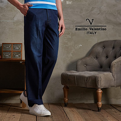 Emilio Valentino-范倫鐵諾彈性牛仔長褲_藍色(30-6A8565)