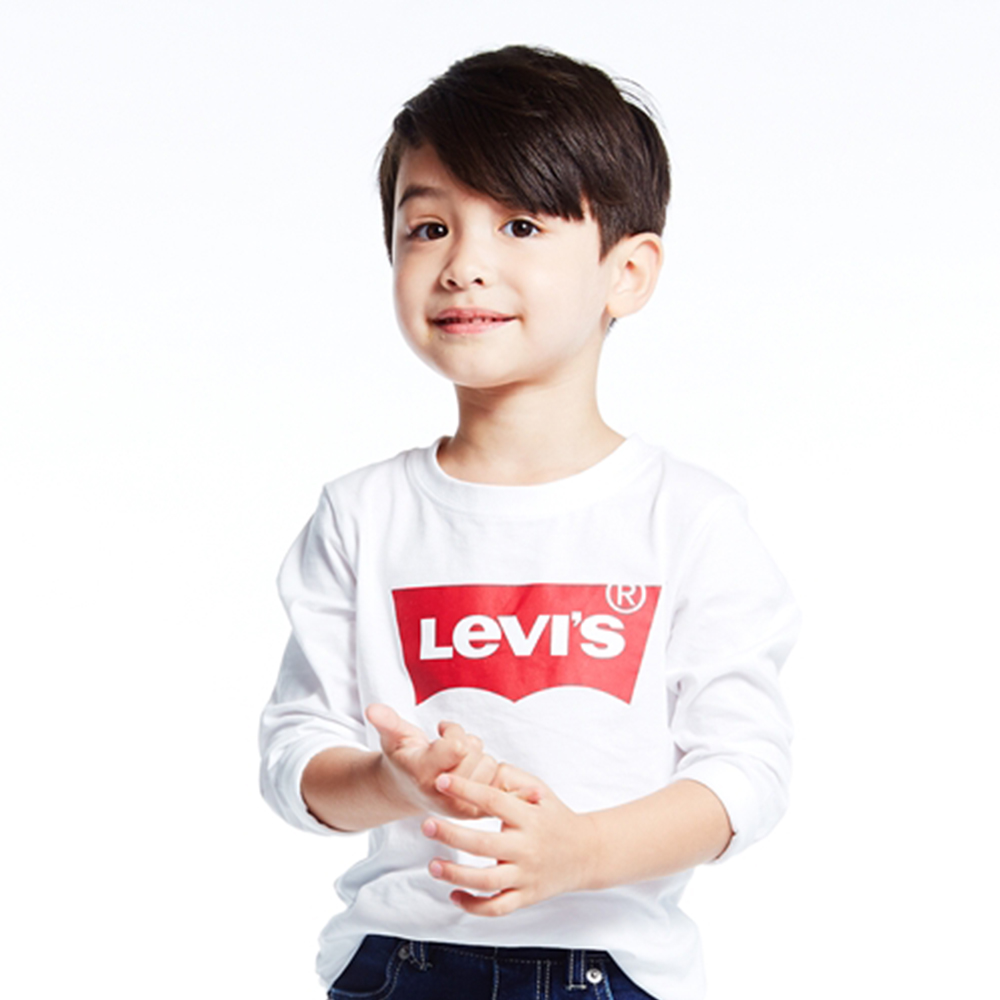 男女童純棉Logo印花長袖T恤 白色-Levis