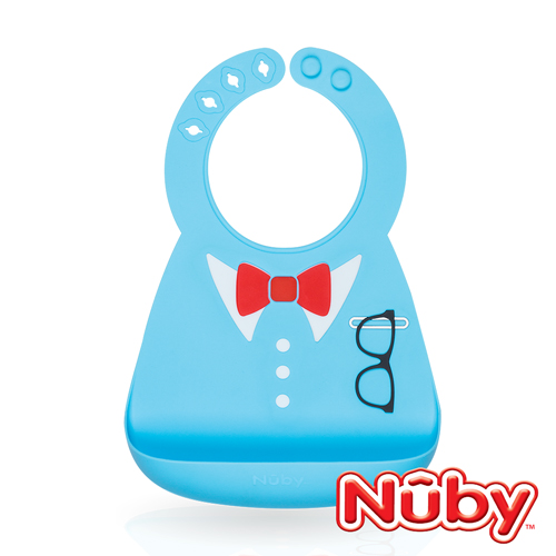 Nuby 3D立體矽膠圍兜-藍(6M+)