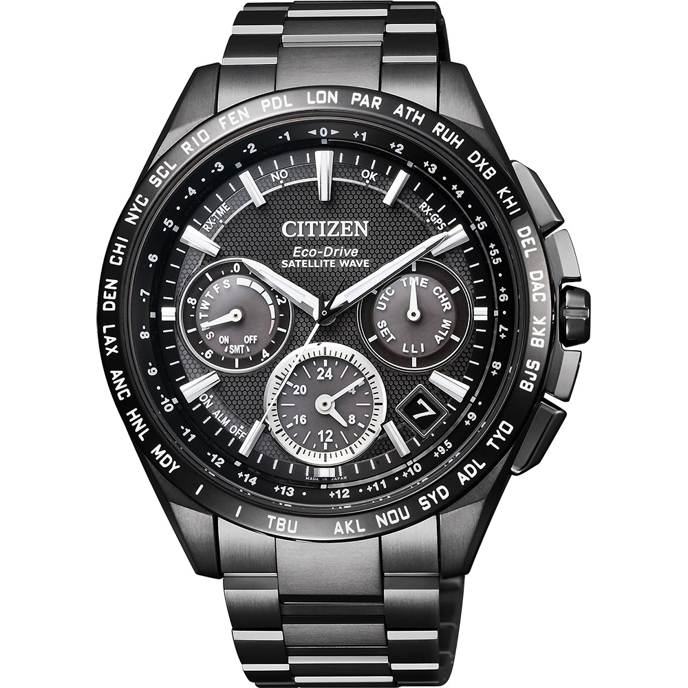 CITIZEN GPS 光動能衛星對時限量計時鈦金屬腕錶(CC9017-59E)-黑/43mm