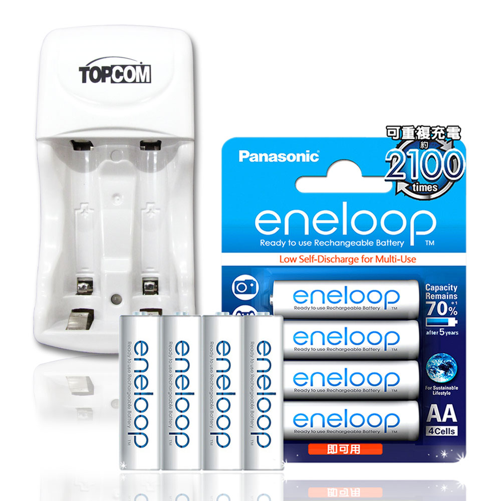 國際牌 eneloop 3號2000mAh低自放充電電池(4顆入)+TOP智能雙迴充電器