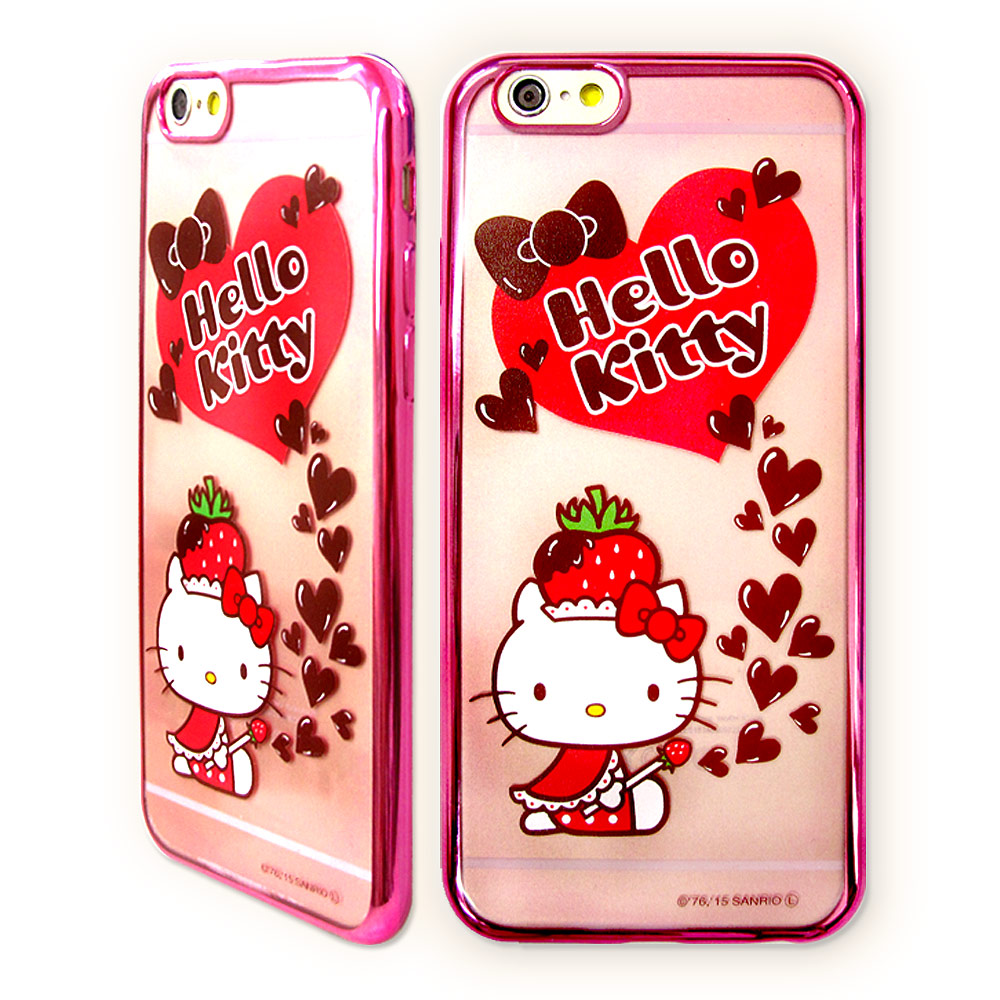 Hello Kitty iPhone 6/6s Plus 5.5吋電鍍軟式手機殼(草莓帽)