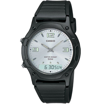 CASIO 超時玩家雙顯指針錶(AW-49HE-7A)-白底螢光字