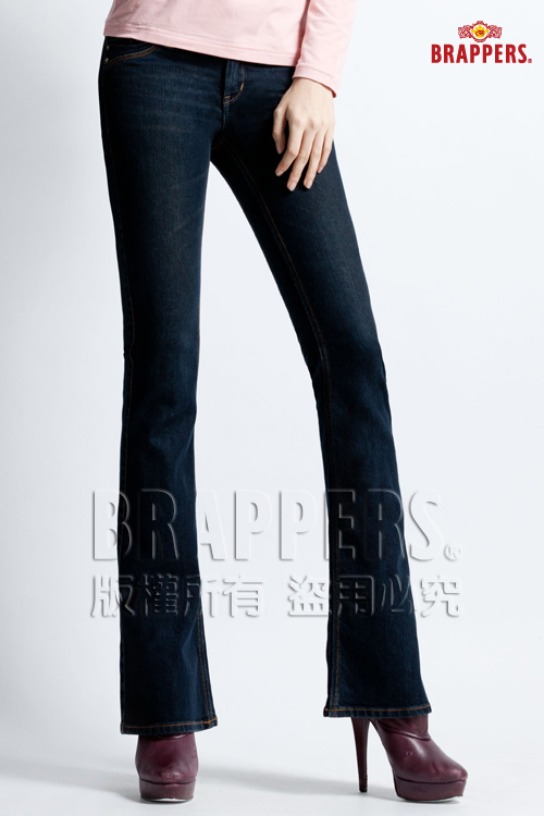BRAPPERS 女款 新美腳Royal系列-女用彈性鑲鑽小喇叭褲-藍