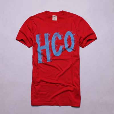 HOLLISTER Co. HCO 英文印花圓領男短T-紅