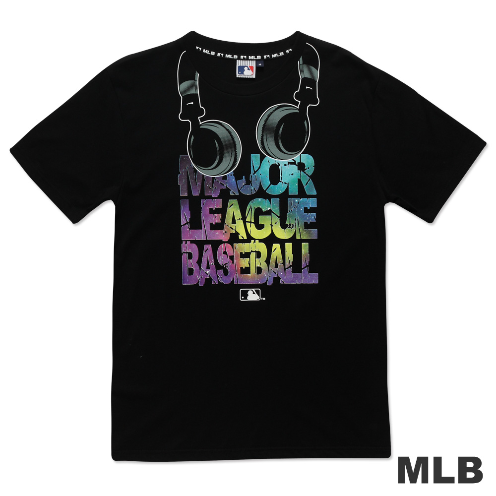 MLB-美國職棒大聯盟耳機造型短袖T恤-黑(男)
