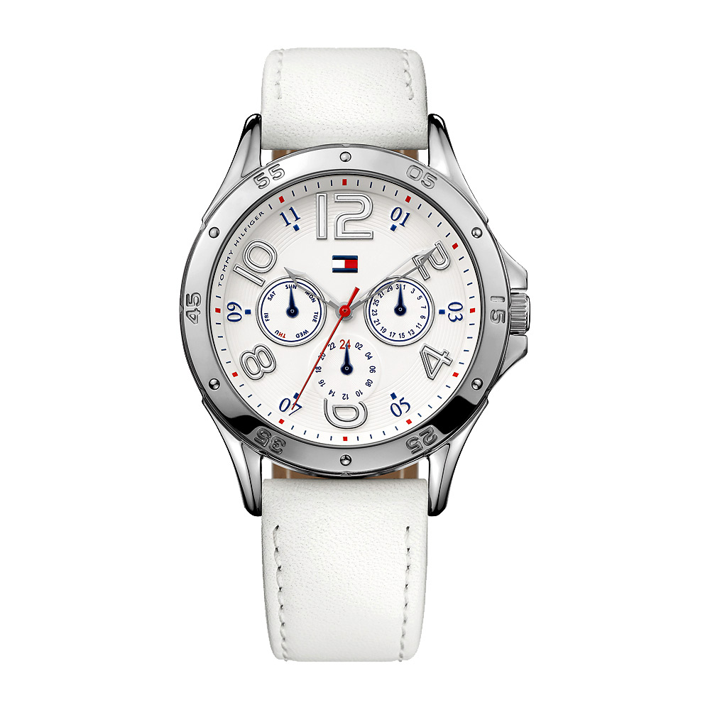 TOMMY HILFIGER 雅典時尚全日曆腕錶-白/39mm