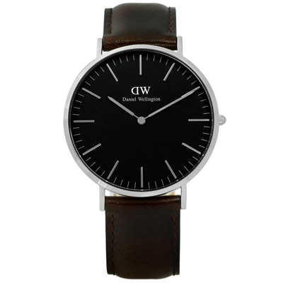 DW Daniel Wellington Classic旗艦真皮手錶-黑x深咖啡/40mm