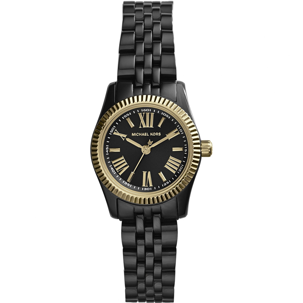 Michael Kors 羅馬時尚腕錶-黑x金框/26mm
