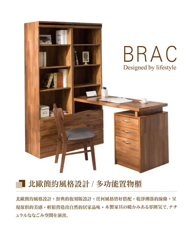 日本直人木業-BRAC層木二個3抽書櫃搭配調整書桌(160x120x192cm)