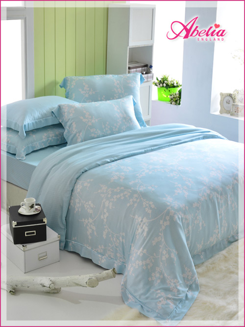 英國Abelia 淡雅花語-藍 加大木漿纖維八件式兩用被床罩組
