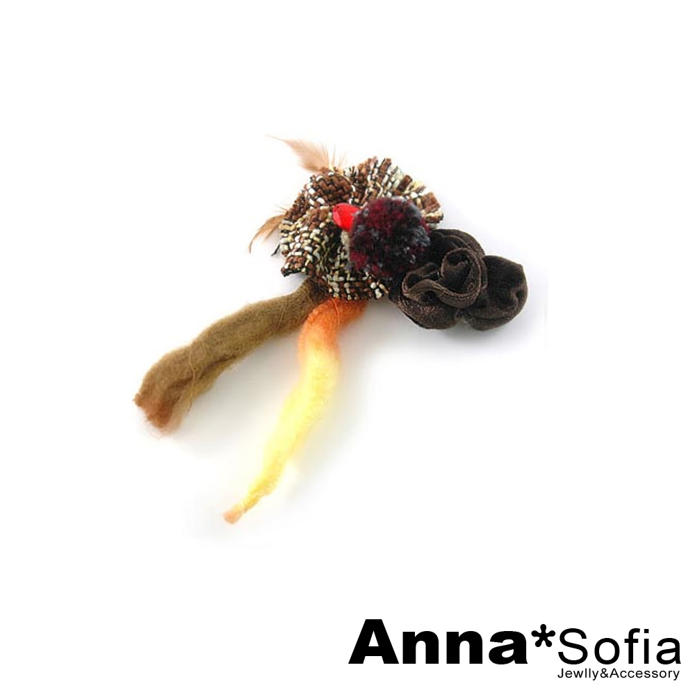 AnnaSofia 瑰麗毛呢 花朵胸針(澄咖)