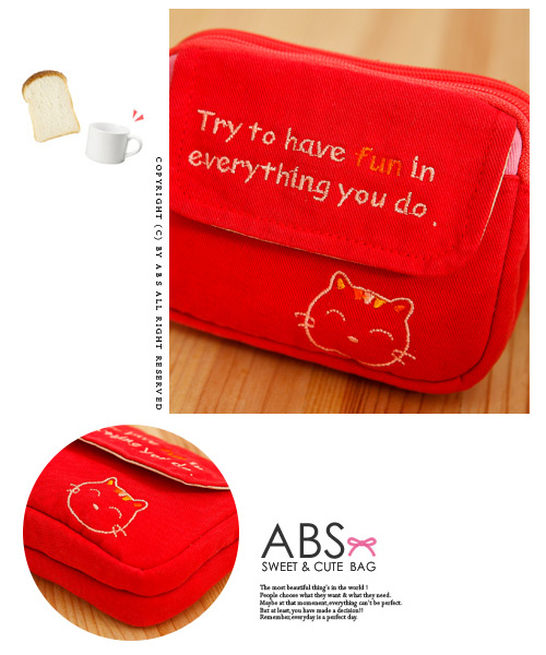 ABS貝斯貓 - HaveFun微笑貓咪拼布 雙層複合功能零錢包88-178 - 鮮梅紅