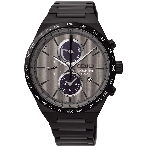 SEIKO 精工SPIRIT 太陽能兩地時間計時腕錶(SSC527J1)-灰/41mm