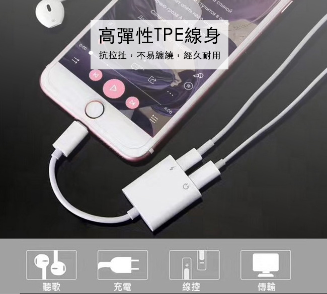 iPhone 7 8 X Lightning 一分二音樂/充電分接線