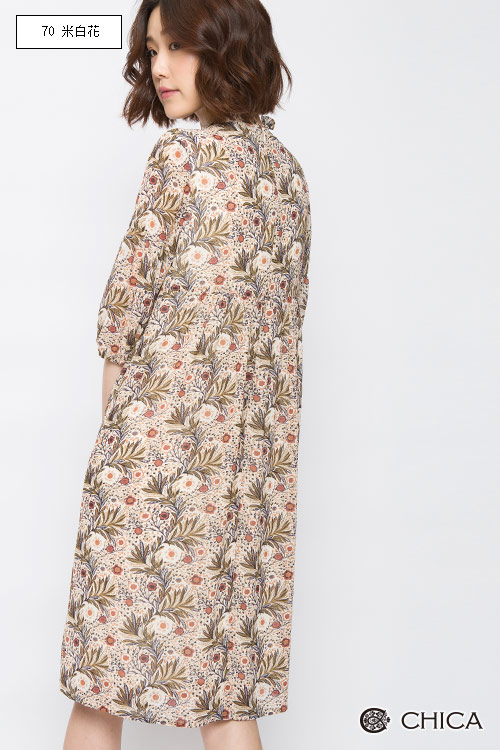 CHICA 復古花藝宮廷領綁帶設計洋裝(2色)