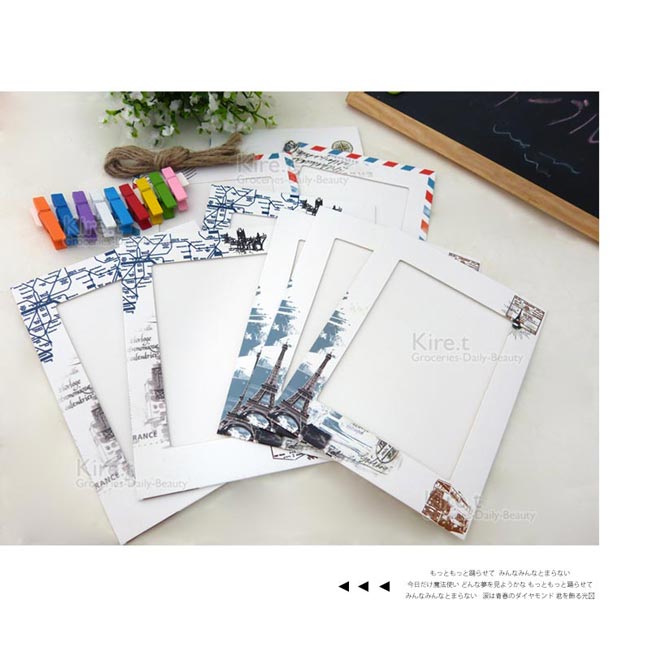 kiret 4X6 紙相框 復古信封 郵戳 巴黎鐵塔-9入組 美式信封 相片 照片