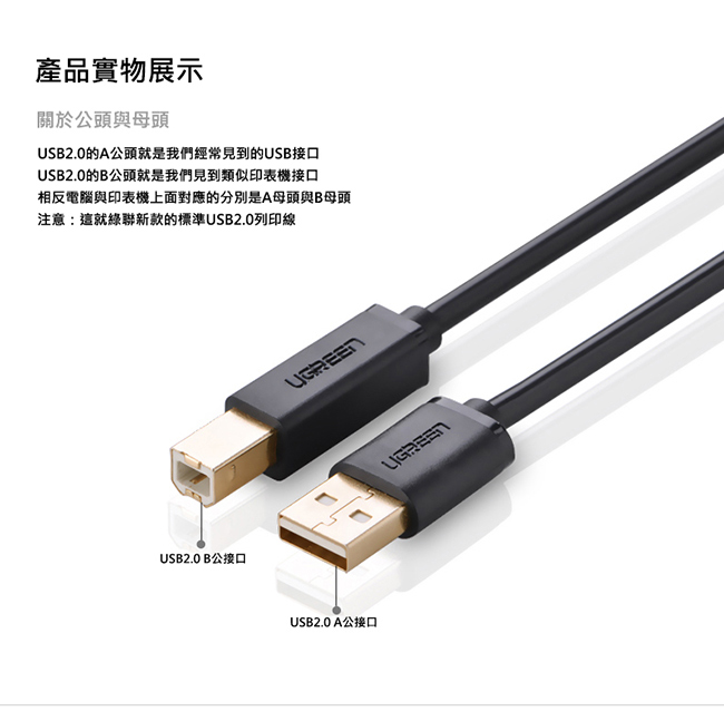 綠聯 USB A to B印表機多功能傳輸線 3M