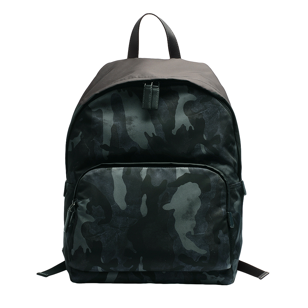 PRADA TESSUTO CAMOUFL三角LOGO迷彩尼龍拉鍊後背電腦包(軍藍)